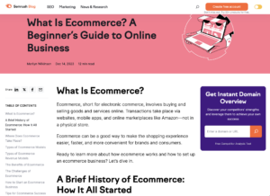 SEMrush E-Commerce Page